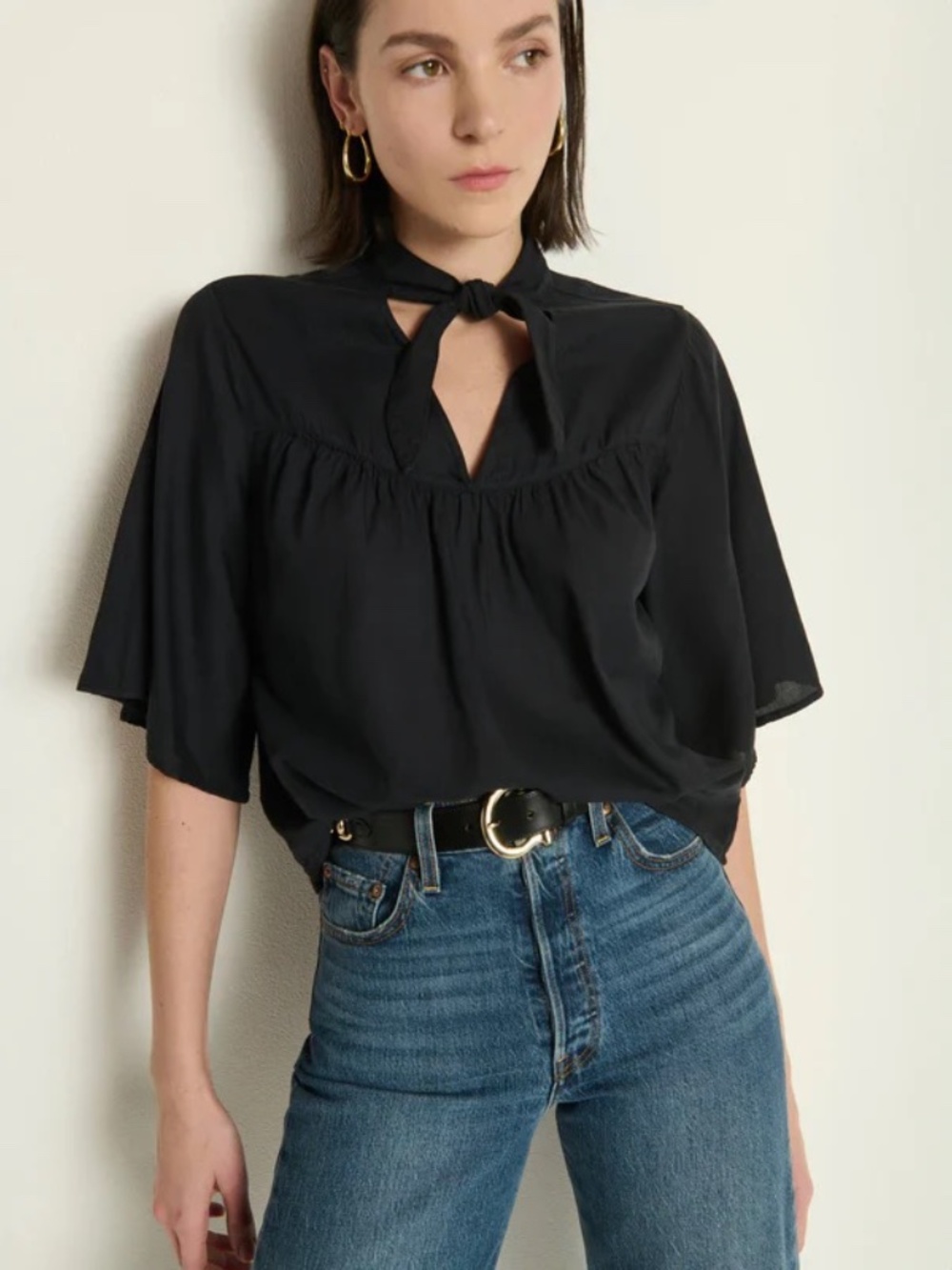 NWT Nation LTD Cotton Valerie Tie Neck Top | Size Medium